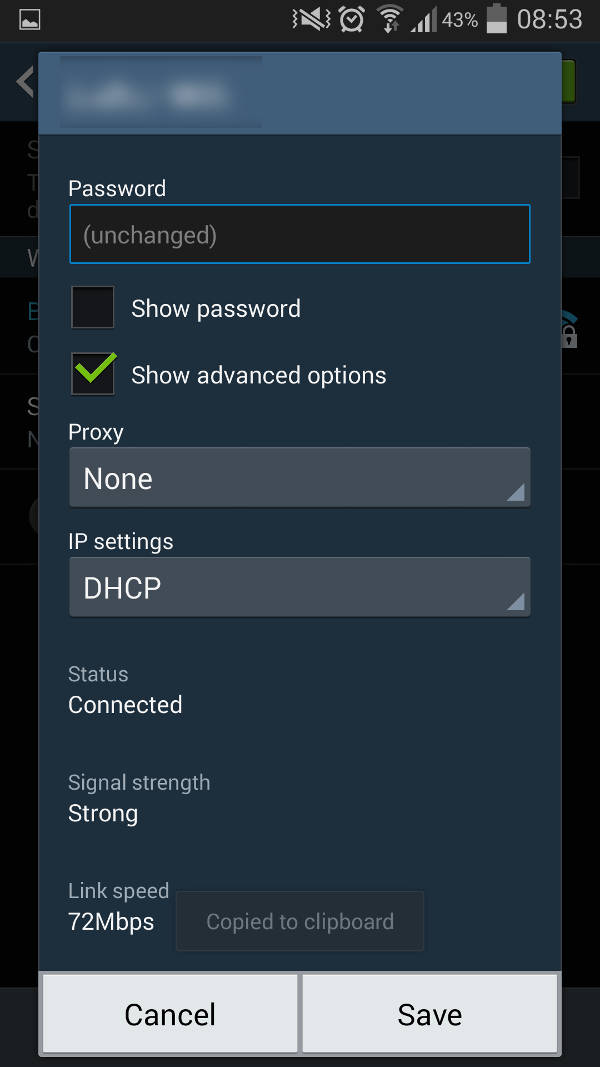 Configuration Window For Android's Wifi Connection