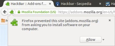 Allowing Firefox To Install Hackbar Add-on